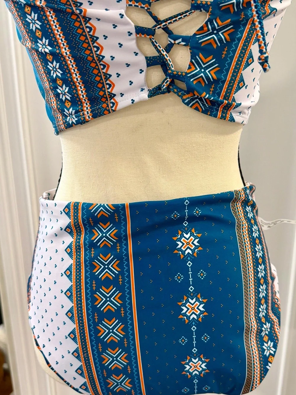 Women’s Blue & White Printed Bandeau Bikini Set